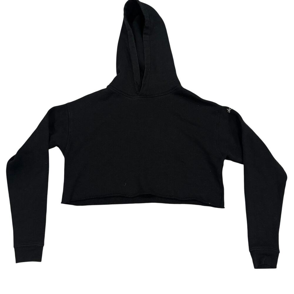 Alo Yoga Cropped Hoodie Womens S Black Made in USA GUC Missing Drawstring